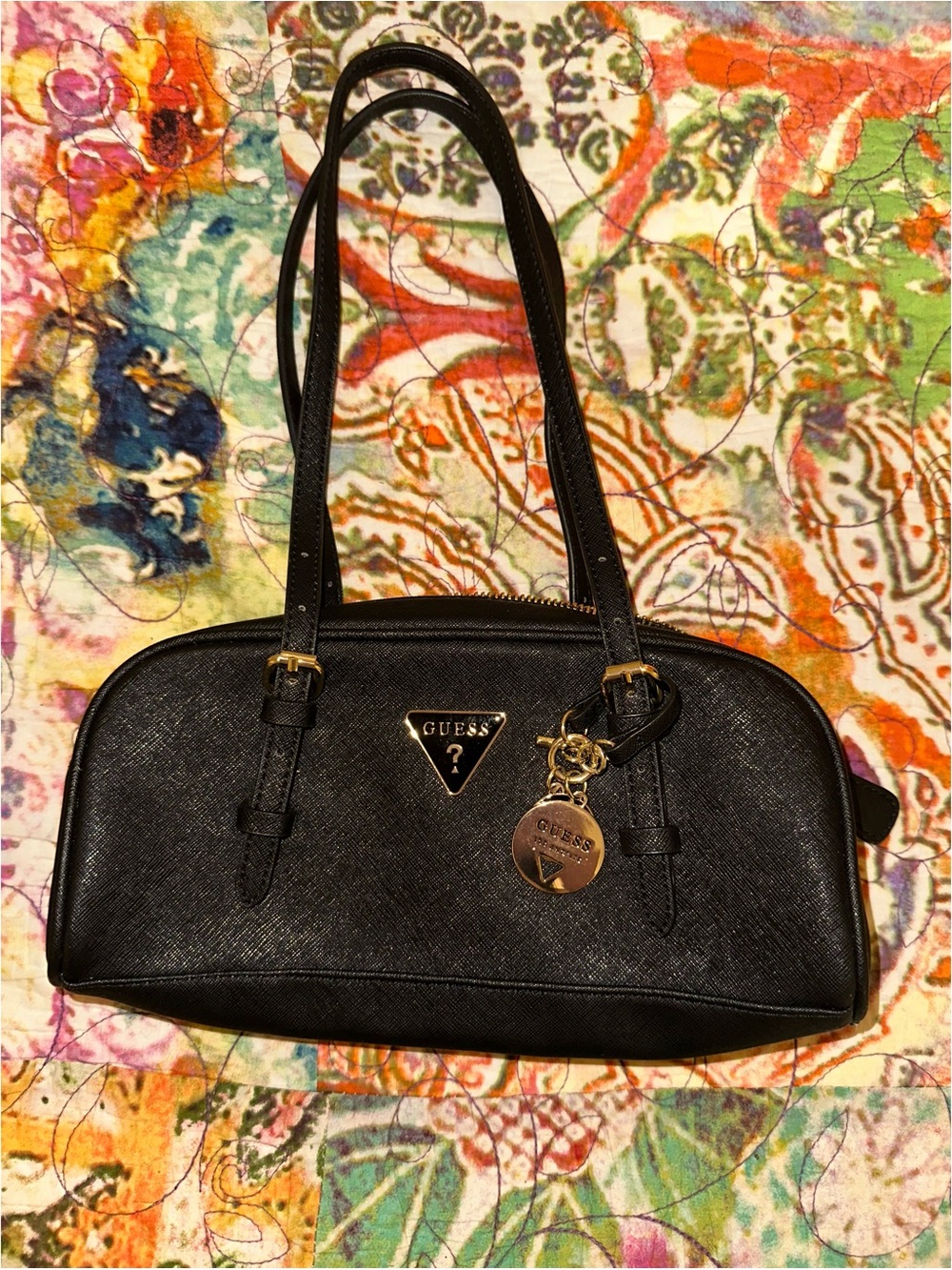 GUESS Black Zita Mini Shoulder Bag East West Baguette